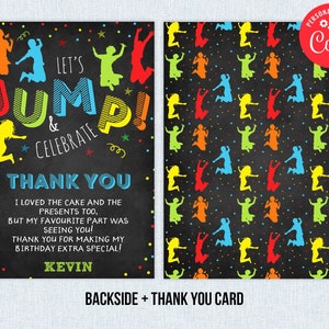 Jump Trampoline Party Boy Birthday Thank You Card Bounce House Party Editable Template Corjl Digital or Printed Instant Download