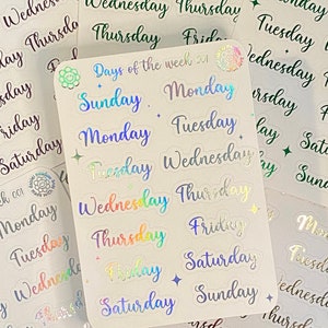 Mini Days of the Week Stickers for Planners, Organizers and Bullet Journals | Foiled stickers | Available in 12 colors