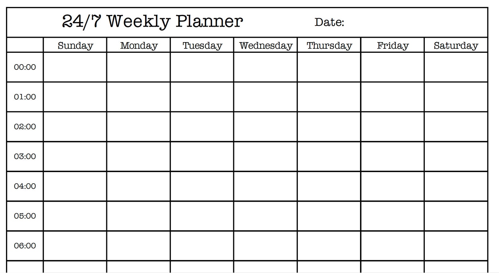 24/7 Weekly Planner Sunday or Monday start | Etsy