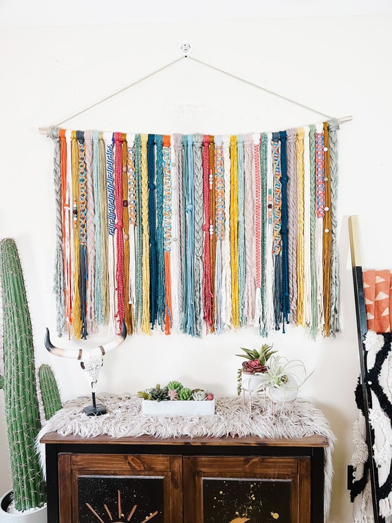 Multicolor Yarn Wall Hanging, Tapestry, Boho Wall Decor, Fiber Art,  Macrame, Bohemian Chic, Southwestern Wall Decor, Beaded Wall Hanging - Etsy