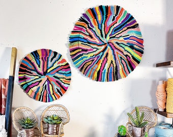 Colorful Round Macrame Wall Hanging, Trendy Wall Decor, Boho Home Decor, Retro Style, Eclectic Decor, Statement Art, Natural Fiber Art