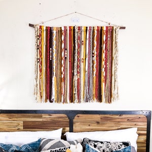 Rust Boho Yarn Wall Hanging, Boho Tapestry, Boho Wall Decor, Fiber Art, Macrame Wall Hanging, Southwestern Decor, Textile Art, Beaded