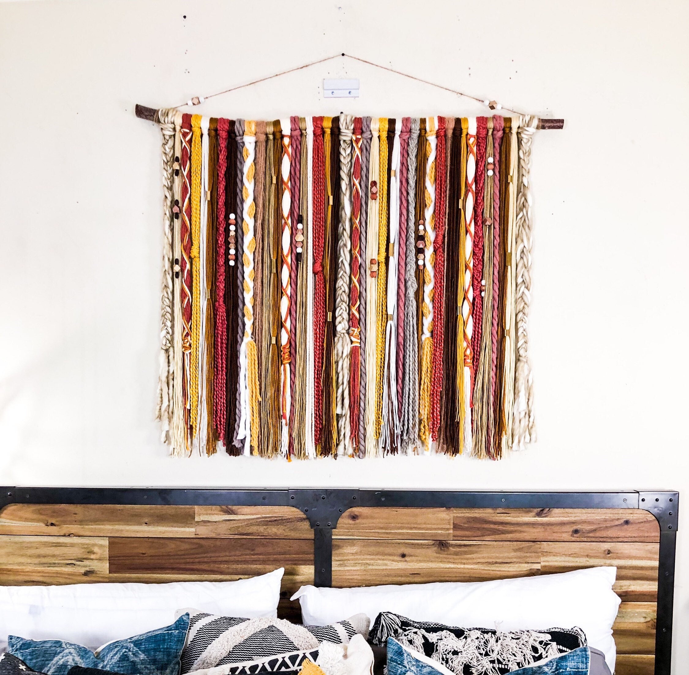Rust Boho Yarn Wall Hanging Boho Tapestry Boho Wall Decor Etsy