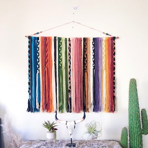 Multicolor Yarn Wall Hanging, Boho Tapestry, Boho Decor, Fiber Art, Beaded, Textile, Southwestern Decor, Macrame Wall Hanging