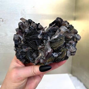Specular Hematite (Specularite) on Black Desert Rose Matrix with Sphalerite and Red Quartz Inclusions