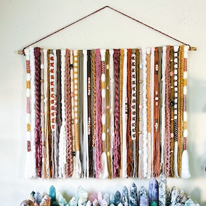 Warm Yarn Wall Hanging, Boho Tapestry, Boho Decor, Fiber Art, Beaded, Textile, Southwestern Decor, Macrame Wall Hanging