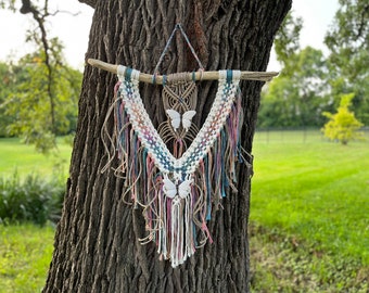 Keres, Kolorowy, Motyl Makrama Ścienna, Dekoracja Ścienna Boho, Eklektyczny, Cottagecore, Gobelin Tie Dye, Sztuka Włókien Naturalnych