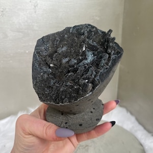 Beautiful, Velvet Black Chalcedony Standing Geode , Zeolite Mineral Specimen, High Quality Statement Crystal