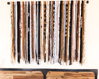 Boho Yarn Wall Hanging, Boho Tapestry, Boho Wall Decor, Fiber Art, Macrame Wall Hanging, Southwestern, Beaded Wall Hanging, Textile