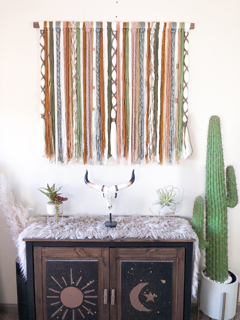 Green Boho Yarn Wall Hanging Boho Tapestry Boho Wall Decor - Etsy