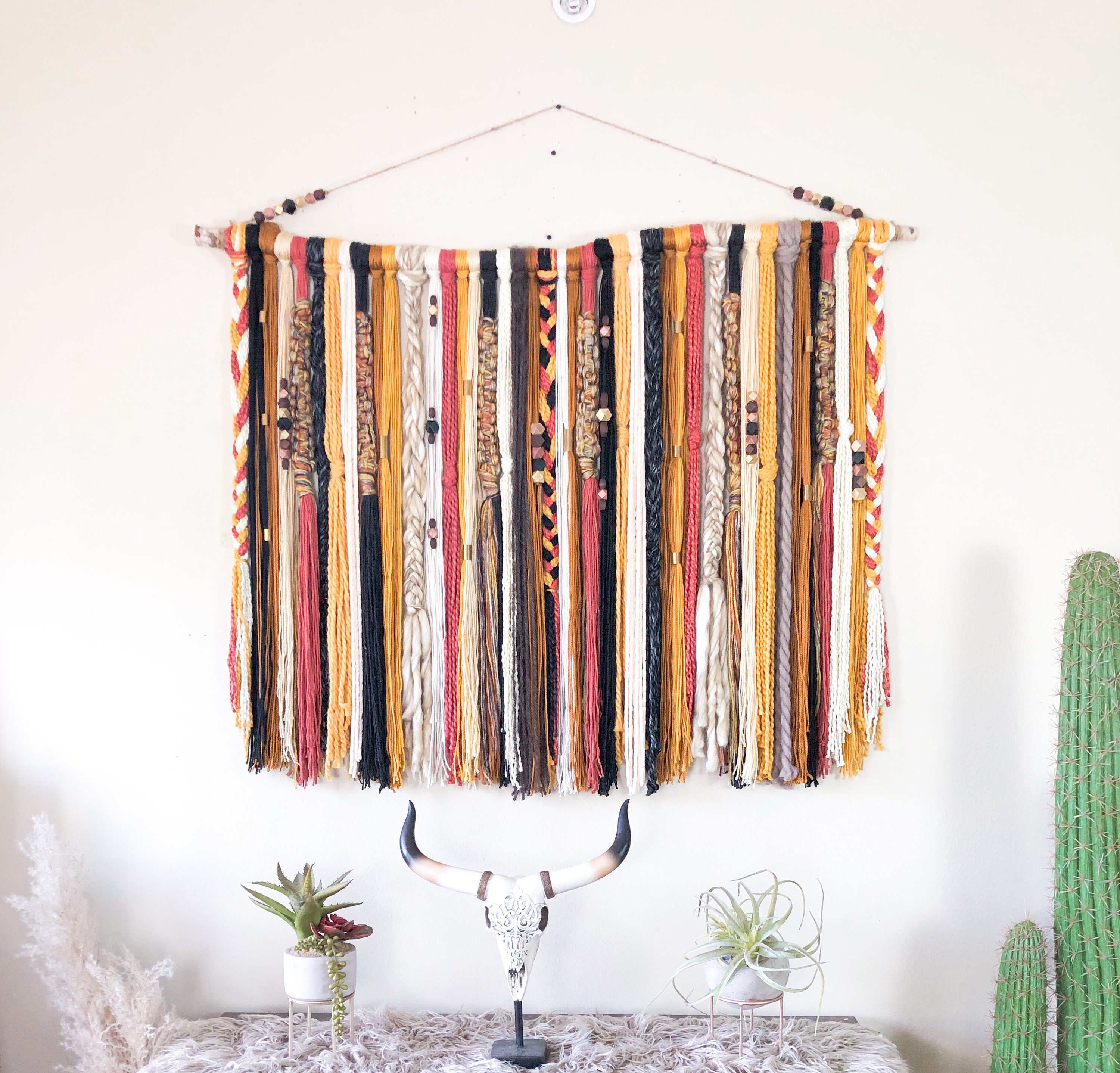 Rust Boho Yarn Wall Hanging Boho Tapestry Boho Wall Decor | Etsy