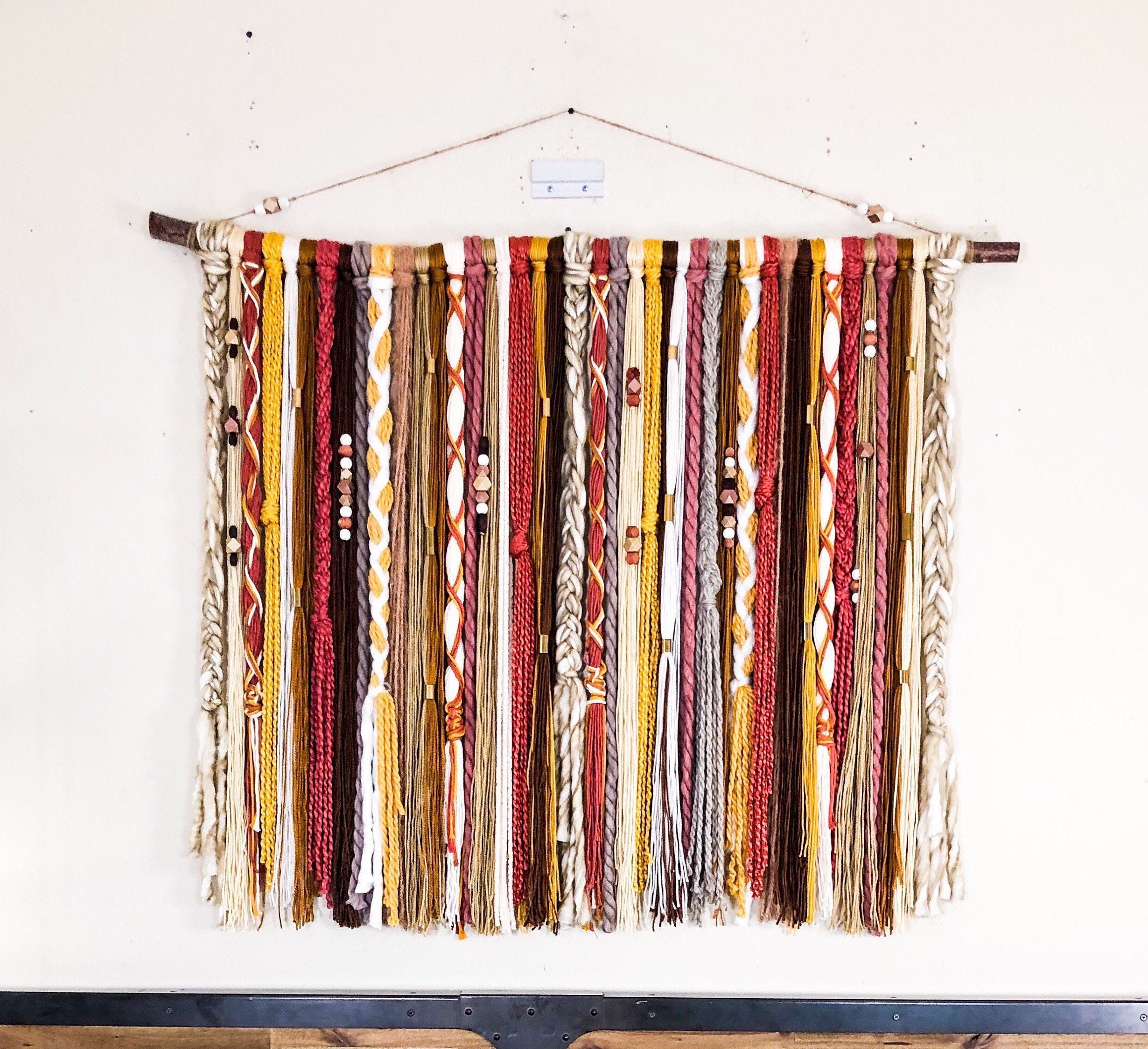Rust Boho Yarn Wall Hanging Boho Tapestry Boho Wall Decor Etsy