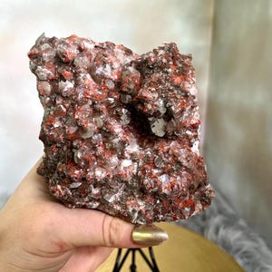 Beautiful, Red Calcite on Quartz with Pyrite Inclusions Cluster, Ethically Sourced Mixed Mineral Specimen, High Quality Crystal Cluster
