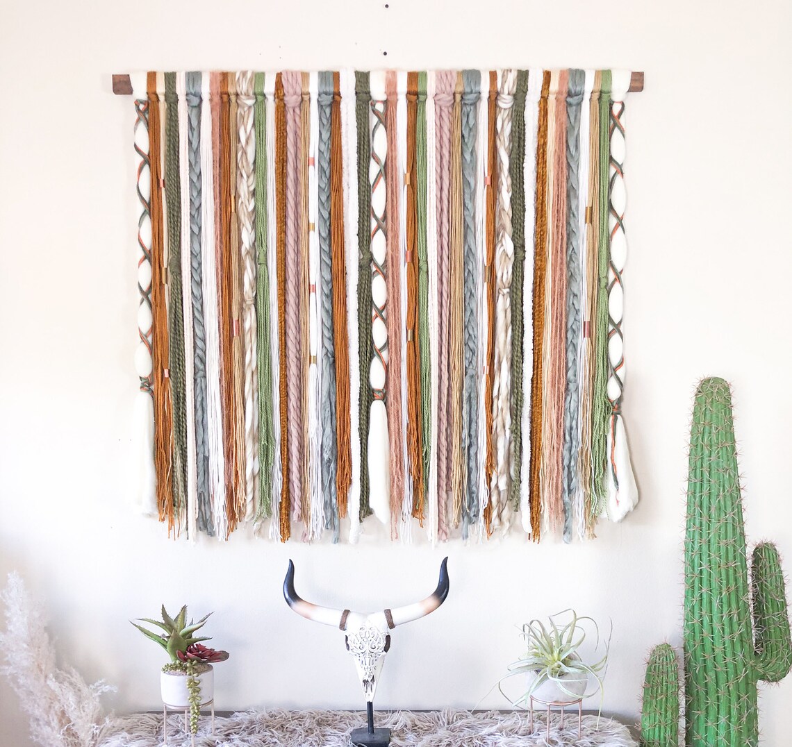 Green Boho Yarn Wall Hanging Boho Tapestry Boho Wall Decor - Etsy