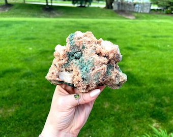 Beautiful, Pink Micro Heulandite and Stilbite on Green Marshy Heulandite Matrix, Mixed Mineral Zeolite Specimen, Ethically Sourced