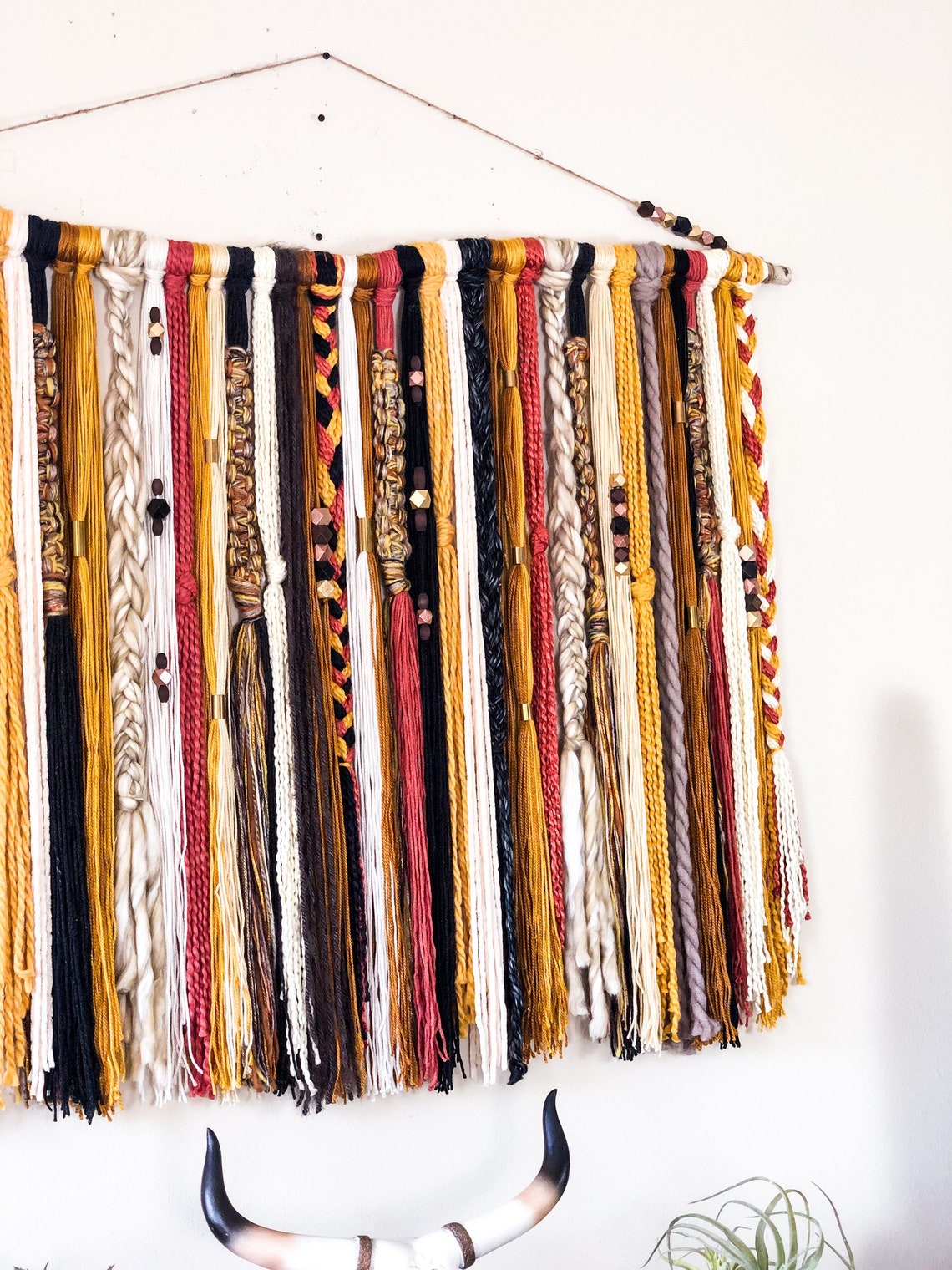 Rust Boho Yarn Wall Hanging Boho Tapestry Boho Wall Decor Etsy