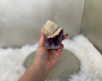 Beautiful, Yellow Calcite on Amethyst, Mixed Mineral Specimen, Ethically Sourced Crystals