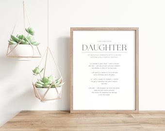 Young Women Theme LDS | Hanging Canvas | Card with Stand | LDS Document | LDS print | Daughter of God | Youth Theme | Perfect Youth Gift