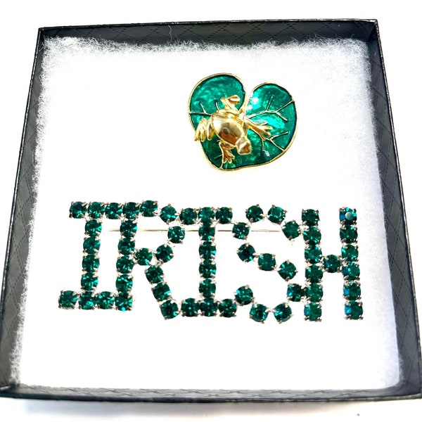 Vintage Irish Bling Brooch and Lily pad with Frog Brooch 2 piece Combo