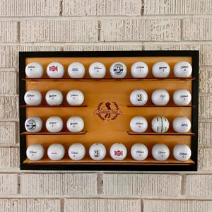 Customizable Golf Ball Display Frame - Holds 28 Balls - Wall Mounted - Unique Framed Decor Art, Gift for Golfer, Father&#39;s Day, Golf Trip