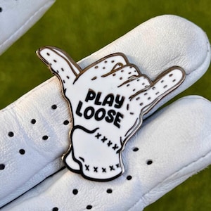 Play Loose Golf Ball Marker - Hang Loose - Funny Golf Marker is a Unique Gift for a Boyfriend, Husband, Groomsman, or Surfer in Metal