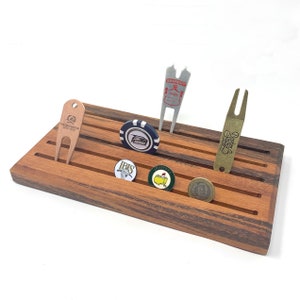 Golf Ball Marker Display Stand Gift - Tigerwood (Gift for Golfer, Ball Marker Display, or Guy Gift)