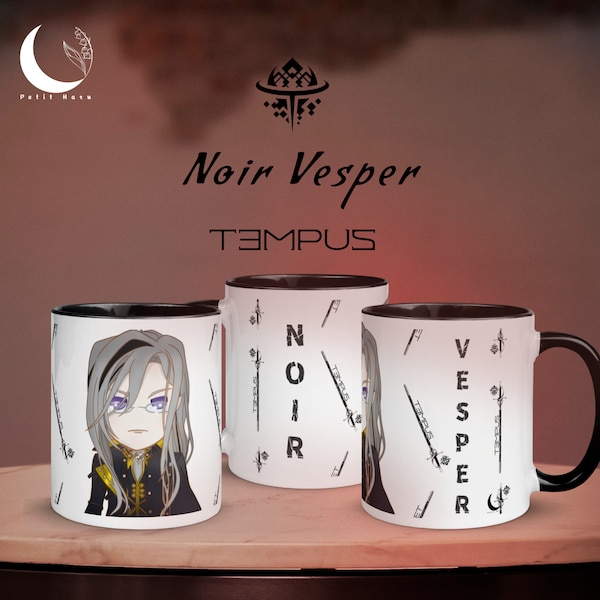 Noir Vesper Tempus Holostars EN Black Accent Coffee Mug, 11oz | Vtuber Merch