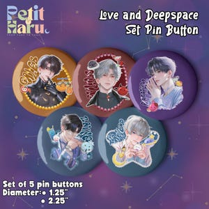Love and Deepspace LADS, Xavier, Rafayel, Zayne, Sylus, Caleb Set of pin buttons