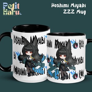 Kubek Hoshimi Miyabi ZZZ Fanart z czarnym wnętrzem