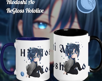 Hiodoshi Ao ReGloss Hololive Mug with Black and Dark Blue Color Inside, 11oz & 15oz
