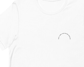 Give a Shit and Neuter Your Pit Short-Sleeve Unisex T-Shirt // White, Cream and Gray Minimalist Lettering Pitbull Teeshirt, Geometric Shirt