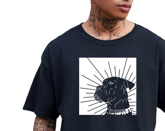 My Staffy is My Copilot Crewneck T Shirt // Illustrative Staffordshire Terrier with Geometric Design, Minimalist Bully Breed Positivity Tee
