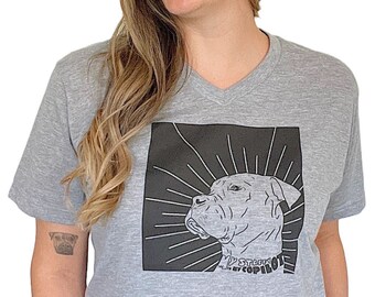 My Staffy is My Copilot V Neck T Shirt // Illustrative Staffordshire Terrier Dog Geometric Design, Minimalist Bully Breed Positivity Tee