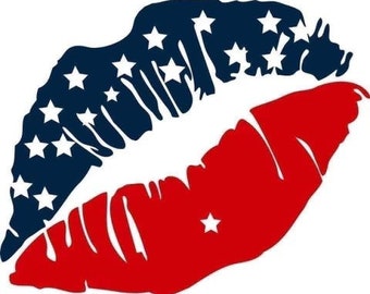Patriotic Sublimation Transfer Red Lips Ready to Press White Blue