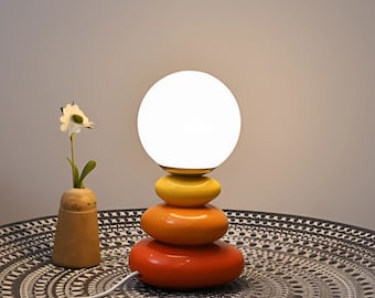 Orange Table Lamp - Handmade Sculptural Accent Lamp - Compact Modern Red Table Lamp Compact Sculptural Design