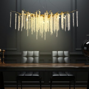 Orchid Chandelier Lighting, Large Glass Pendant Light Dining Room, Modern Crystal Pendant Chandelier Aluminium/Iron Branch image 1