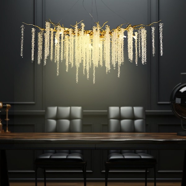 Orchid Chandelier Lighting, Large Glass Pendant Light Dining Room, Modern Crystal Pendant Chandelier - Aluminium/Iron Branch