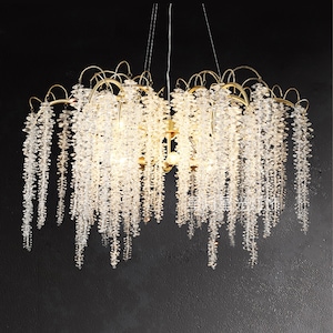 Orchid Chandelier Lighting, Large Glass Pendant Light Dining Room, Modern Crystal Pendant Chandelier Aluminium/Iron Branch image 3