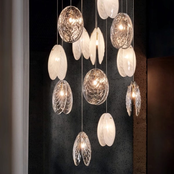 Scalloped Glass Pendant Light - Customizable Modern Chandeliers Lighting - A Unique Touch of Artistry for Modern Kitchen and Dining Room