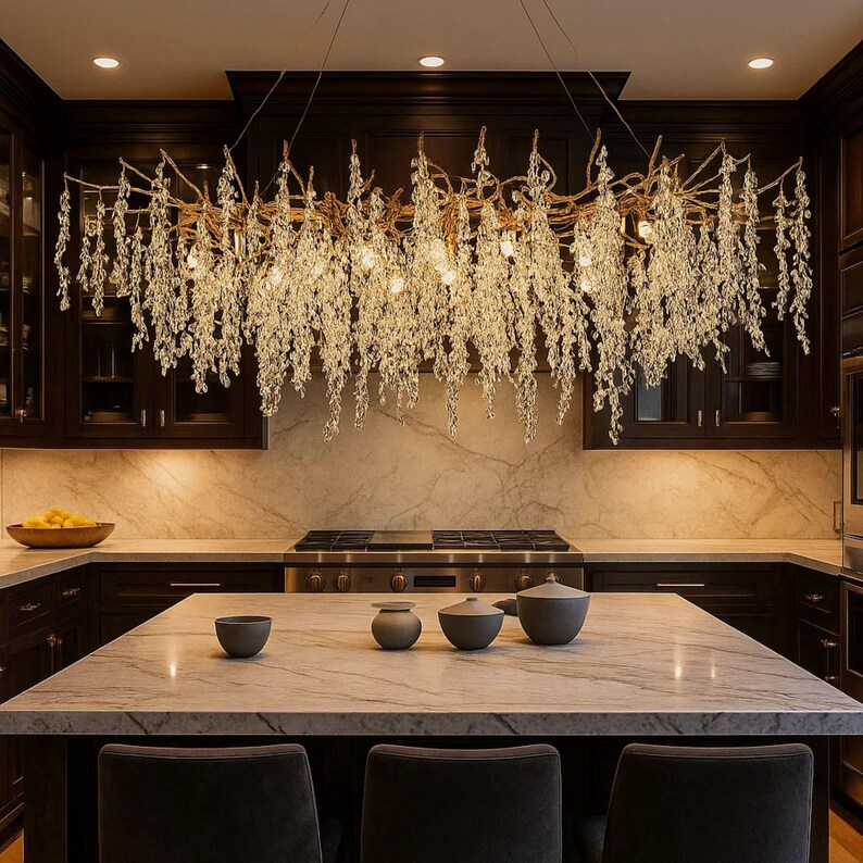 Beaded Crystal Chandelier: Modern Elegant Dining Room Lighting, Kitchen Island Lighting image 2