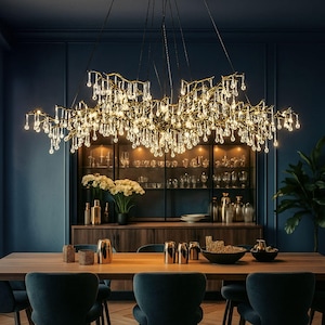 Modern Branch Chandelier: Glass & Crystal Pendant Light, Kitchen Island Lighting
