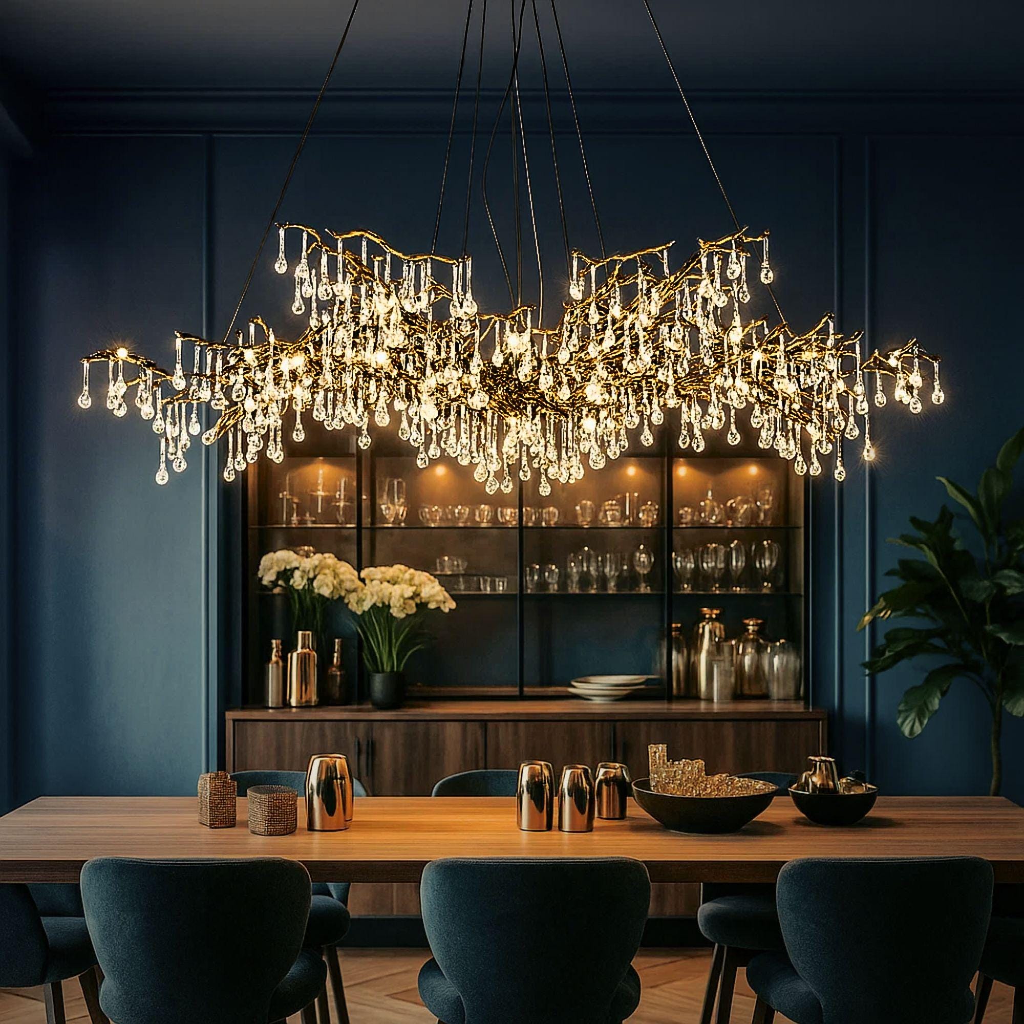 Modern Branch Chandelier: Glass & Crystal Pendant Light, Kitchen Island Lighting