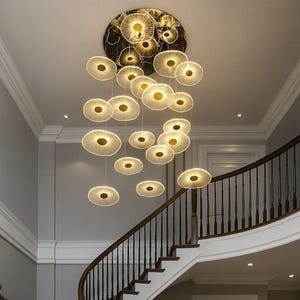 Gold Kitchen Island Pendant Lighting: Contemporary Acrylic Chandelier, 3-Color LED