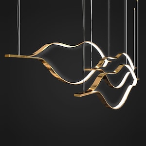 Ribbon Brass Chandelier Modern Pendant Light for Kitchen Island