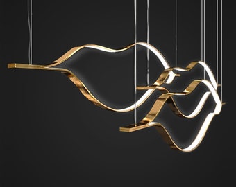 Ribbon Brass Chandelier Modern Pendant Light for Kitchen Island
