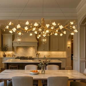 Brass Tree Branch Chandelier: Glass Flower Pendant Light, Boho Farmhouse Style