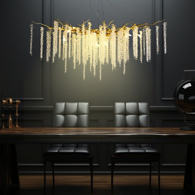 Orchid Chandelier Lighting, Large Glass Pendant Light Dining Room, Modern Crystal Pendant Chandelier Aluminium/Iron Branch image 1