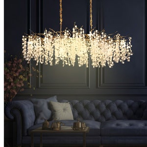 Crystal Chandelier Lighting l Modern Chandelier Glass Pendant Lighting l Glass Bubble Chandelier for Living and Dining Room ALUMINIUM Branch