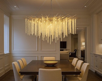 Orchid Crystal Branch Chandelier Mid‑Century Modern Dining Room Light