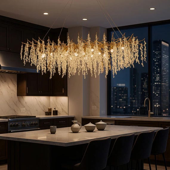 Beaded Crystal Chandelier: Modern Elegant Dining Room Lighting, Kitchen Island Lighting
